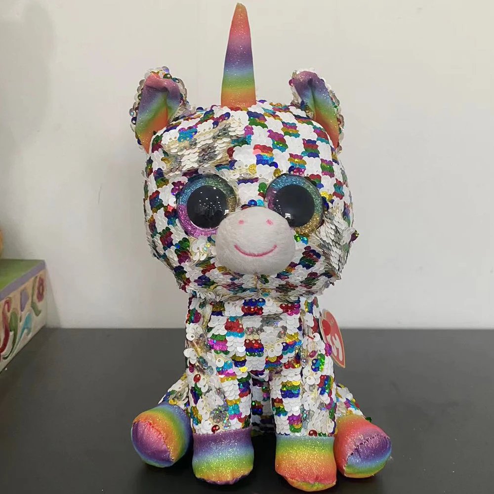 Bestes Weihnachtsgeschenk Ty Beanie Boos Mittelgroße 27 cm Pailletten-Einhorn-Plüschtierpuppe